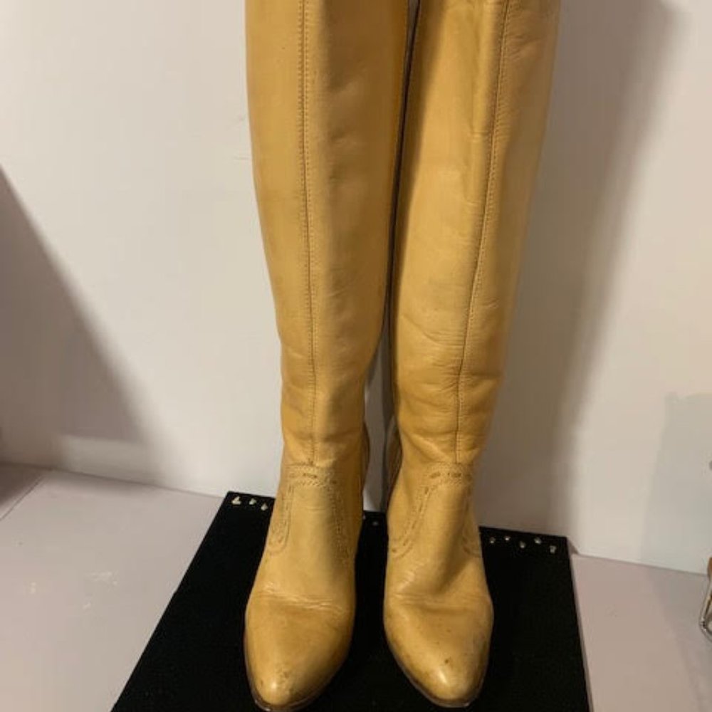 Vintage 70's Leather Yellow Knee Boots from Brazil